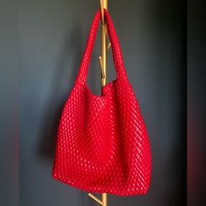 Elegant Red Woven Tote Vegan Bag